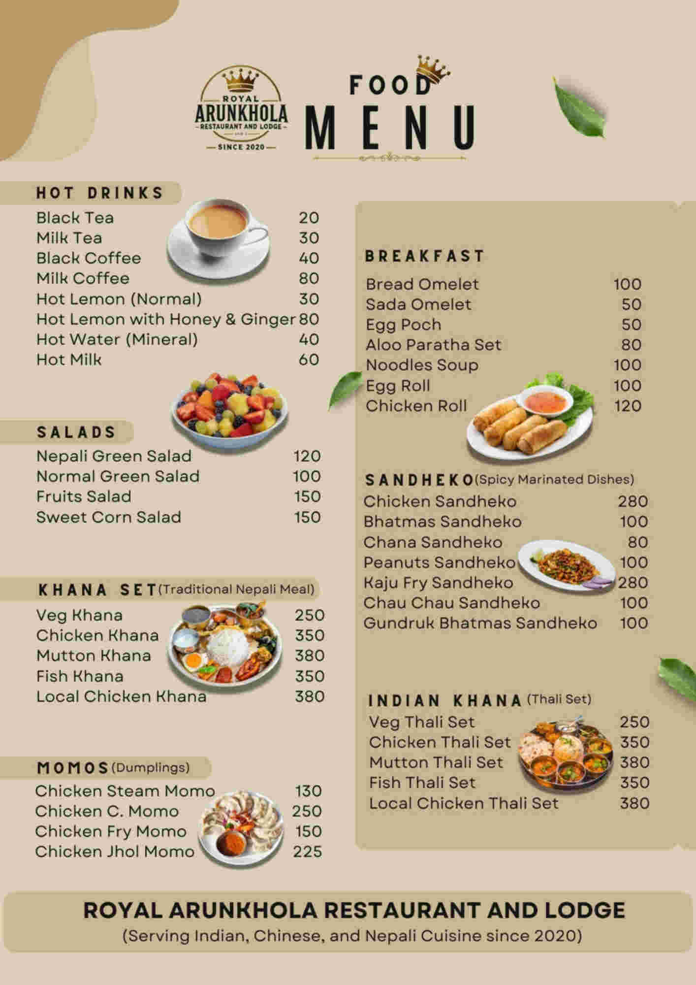 Menu design sample for restaurant